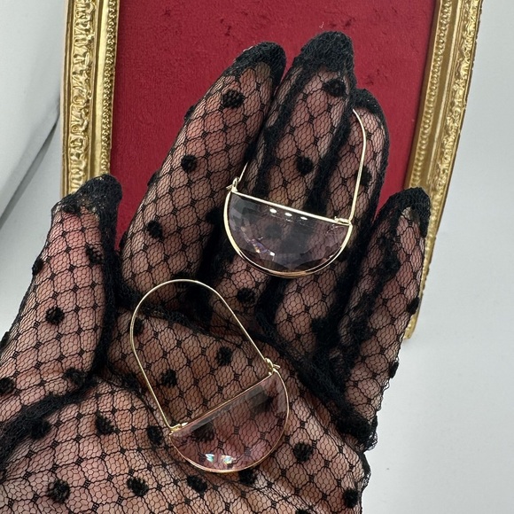 Anthropologie Crescent Elegant Gold Green Hoop Earrings - Picture 6 of 7